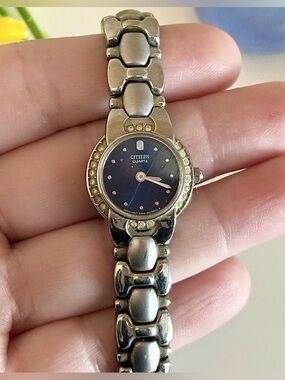 Citizen Silver-Tone Bracelet Watch with Blue Dial and Crystal Accents